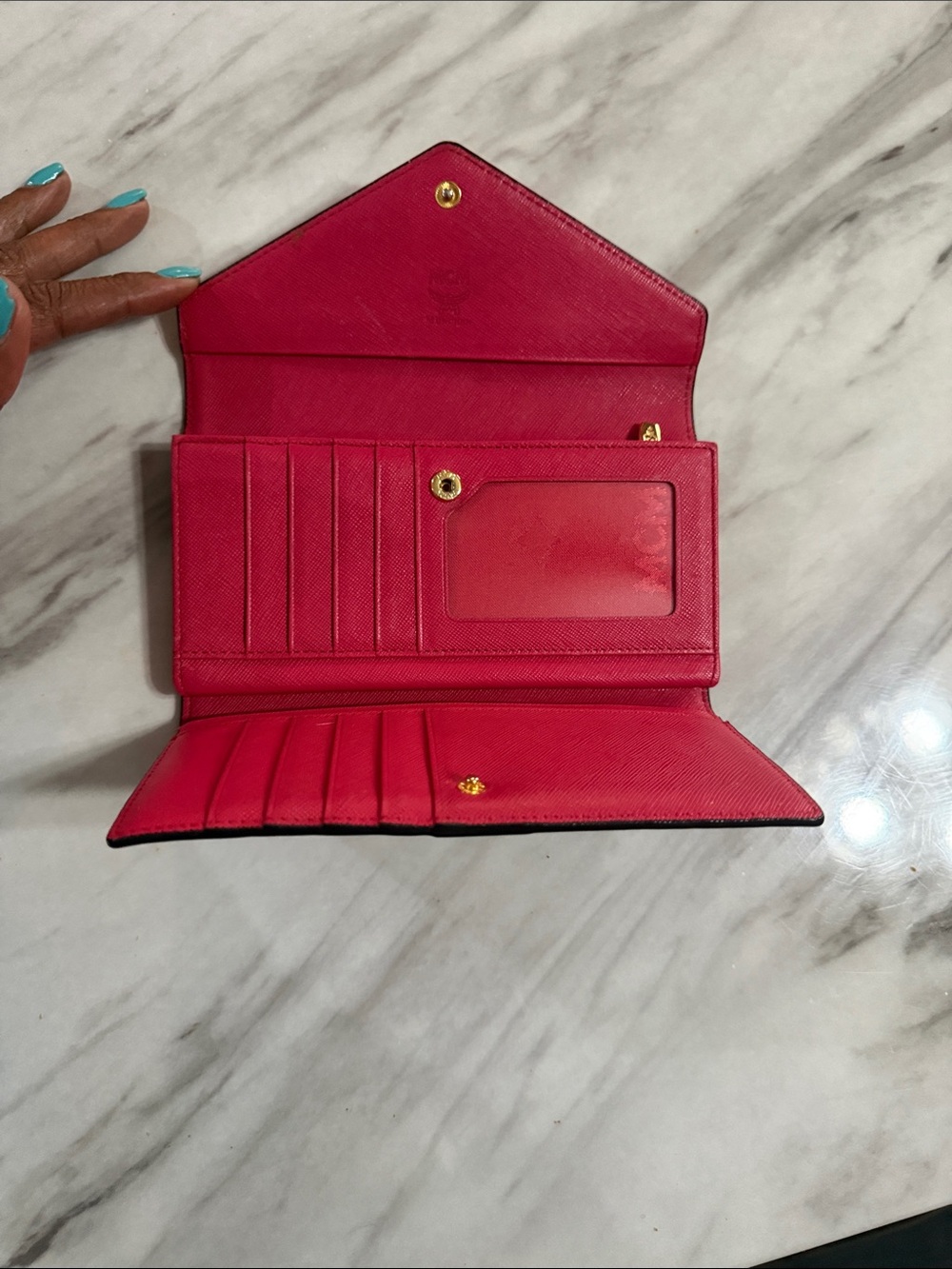 MCM Cognac Logo Envelope Wallet with Gold Snap - Picture 3 of 9
